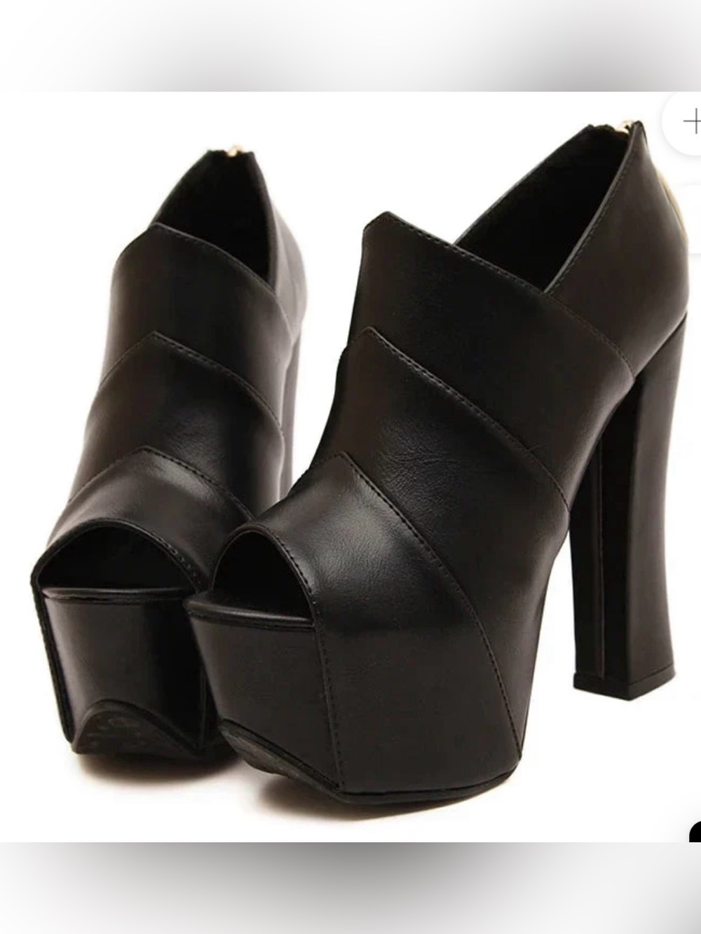 zu bu qian Black Peep-Toe Platform Heel Booties